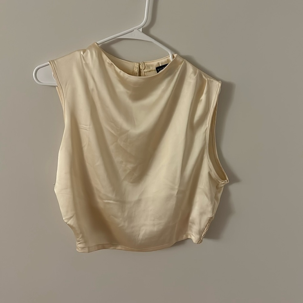 Ivory silk cowl neck crop top